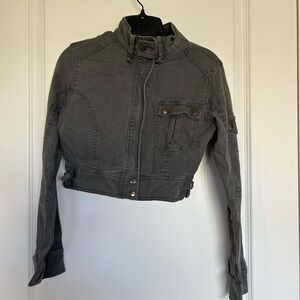Girls Gray Military-Style Cropped Jacket